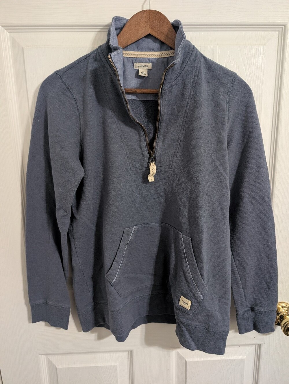 L.L. Bean Womens Pullover 1/4 Zip Blue Organic Cotton Sweatshirt Size Small